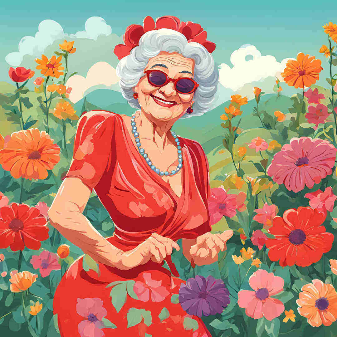 a hot granny wearing a very sexy red dress